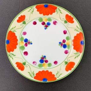 Meito China hand-painted plate red floral poppies 7.5” diameter